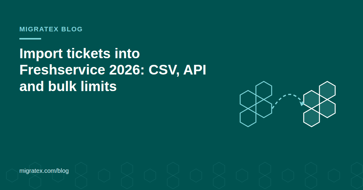 Freshservice import tickets routes: CSV import for users and assets, REST API v2 and the partner Bulk API carrying ticket history into Freshservice
